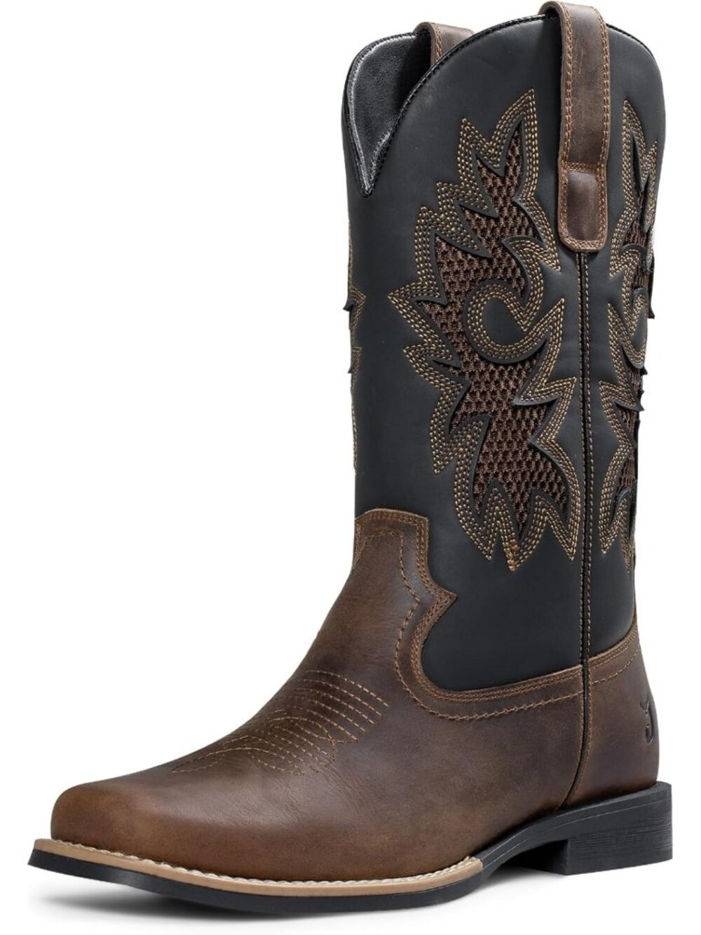 Men’s Brown Square Toe Cowboy Boots Western Pull On Boots